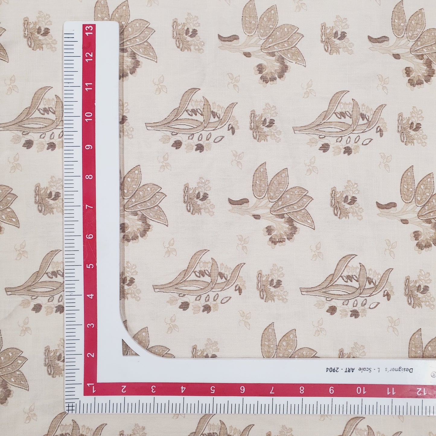 Beige & Brown Floral With Foil Print Rayon Fabric Trade UNO