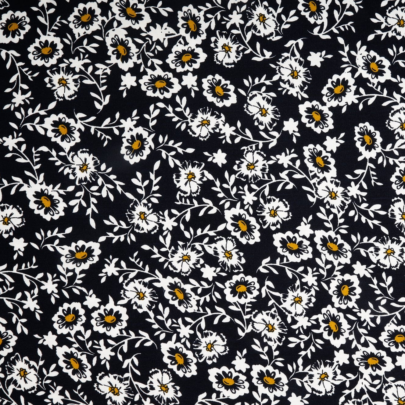 Black and Yellow Ditsy Floral Print Rayon Fabric online india