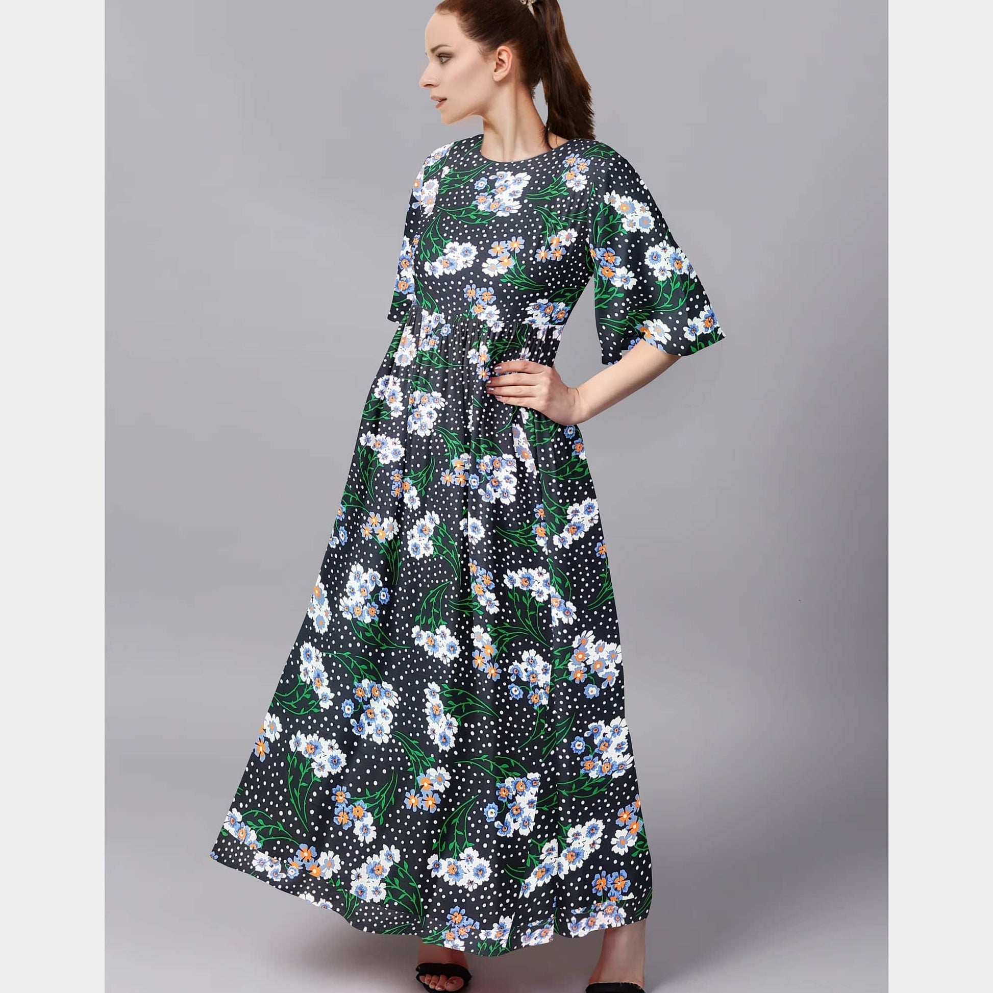 Black Floral Print Rayon Fabric ,54 inches 