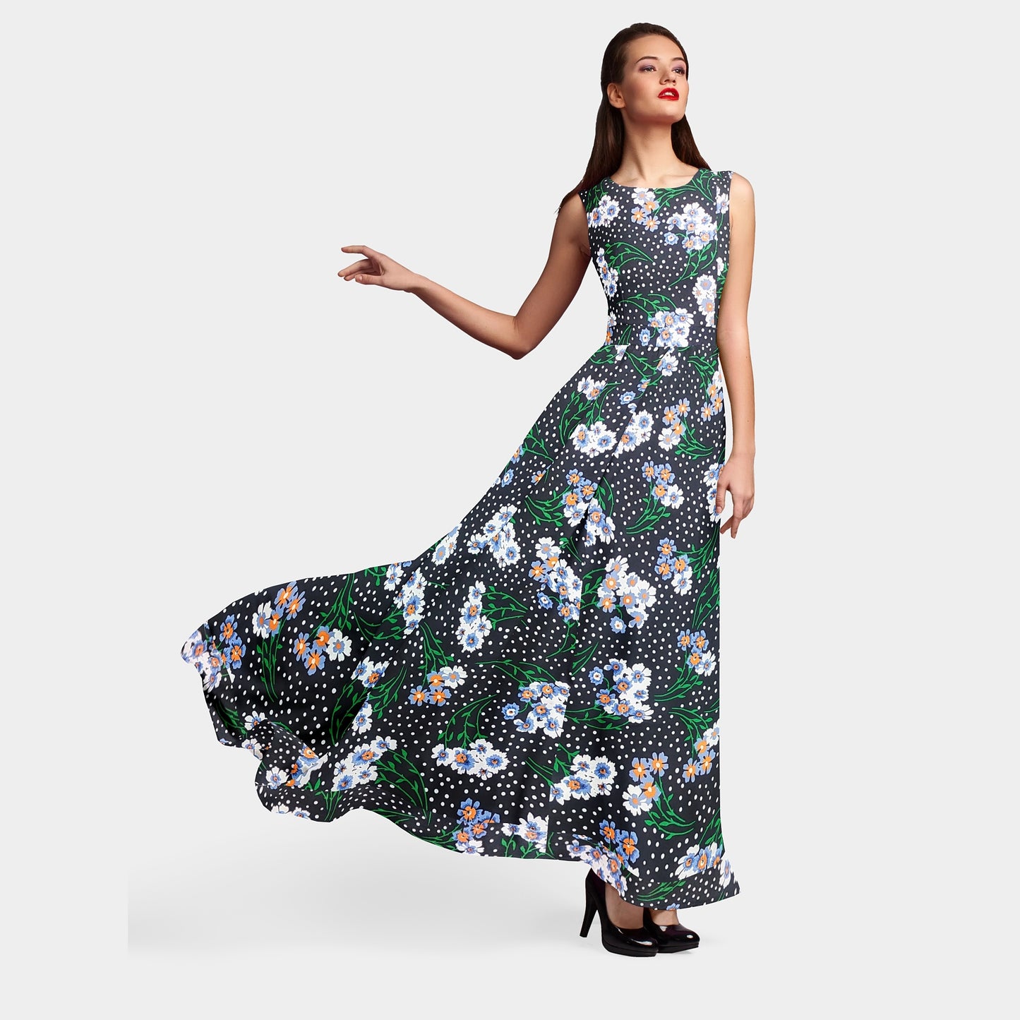 Black Floral Print Rayon Fabric Trade UNO