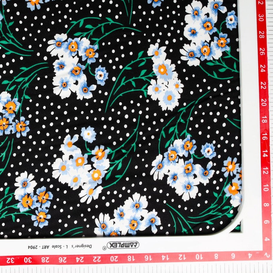 Black Floral Print Rayon Fabric Trade UNO