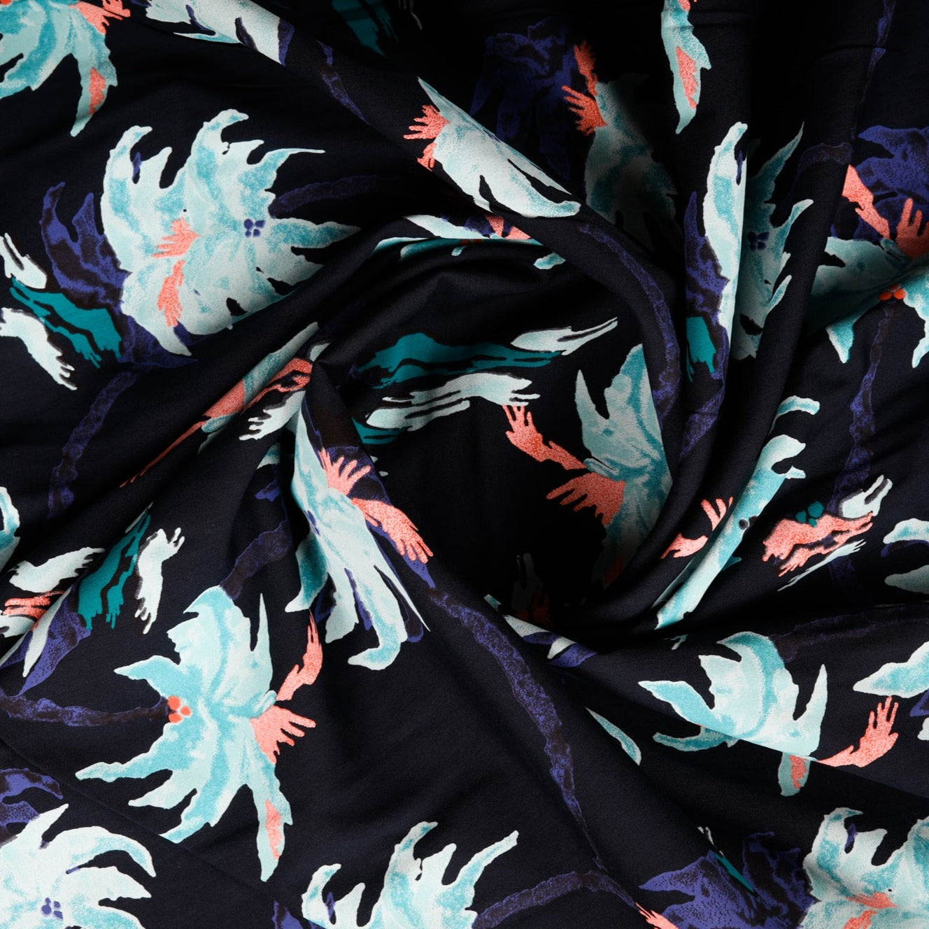 Black & Blue Tropical Print Rayon Fabric Trade UNO