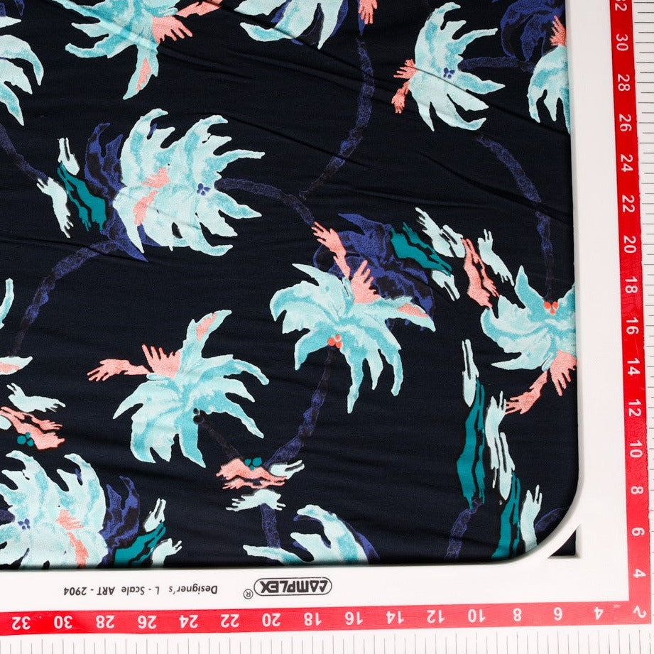 Black & Blue Tropical Print Rayon Fabric Trade UNO
