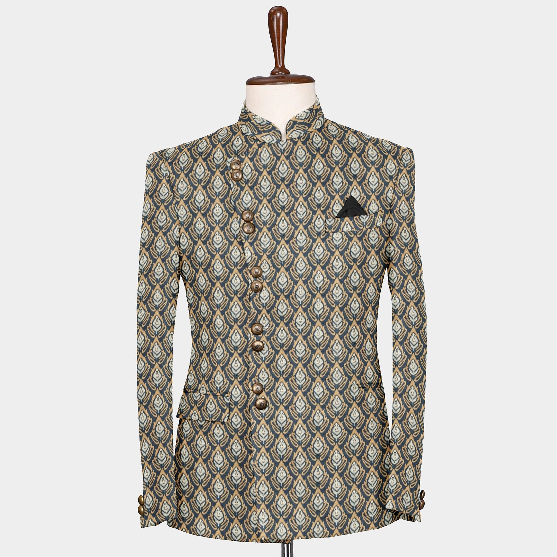 Black & Brown Traditional Ikkat Print Brocade Fabric trade-uno