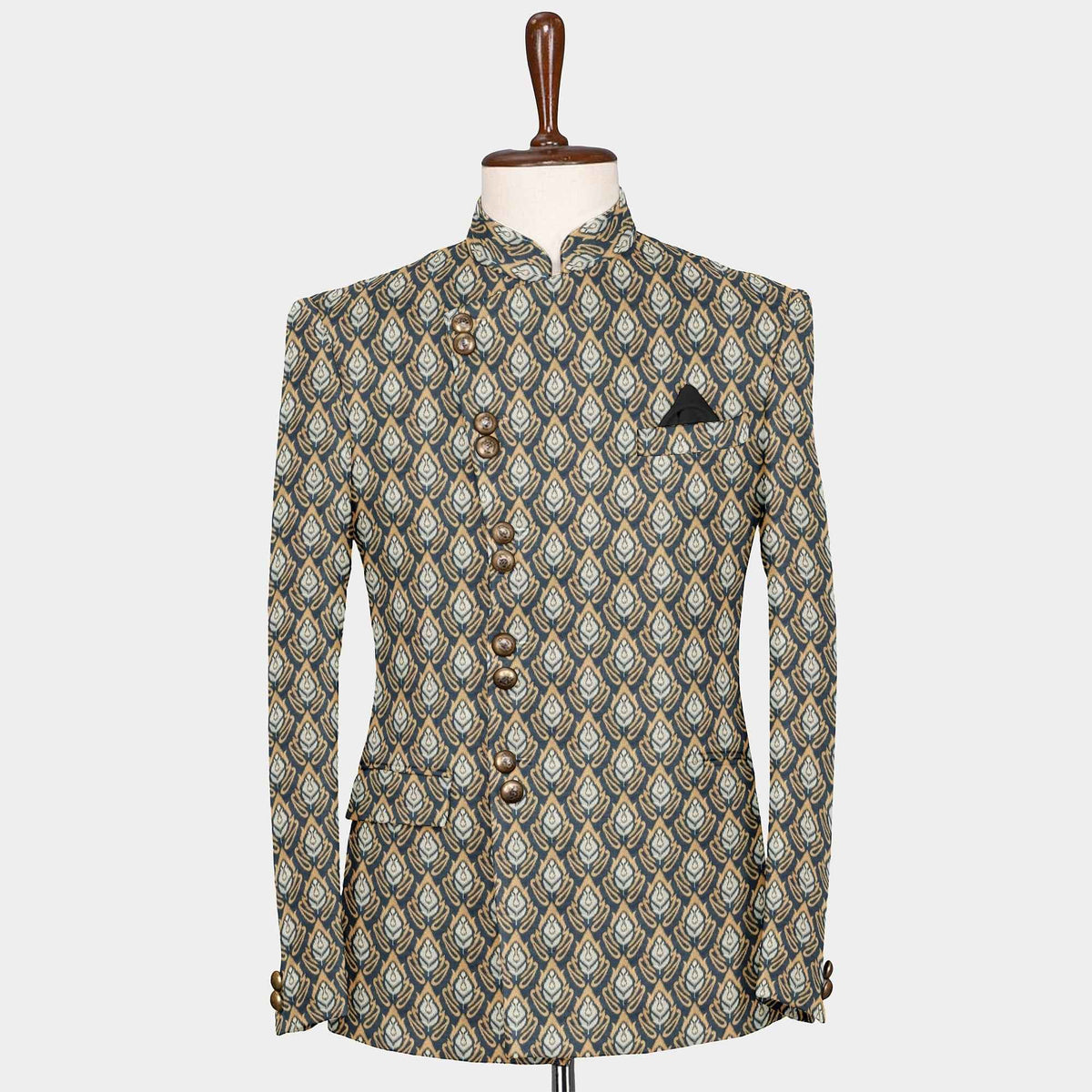 Black Brown Traditional Ikkat Print Brocade Fabric