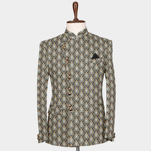 Black Brown Traditional Ikkat Print Brocade Fabric