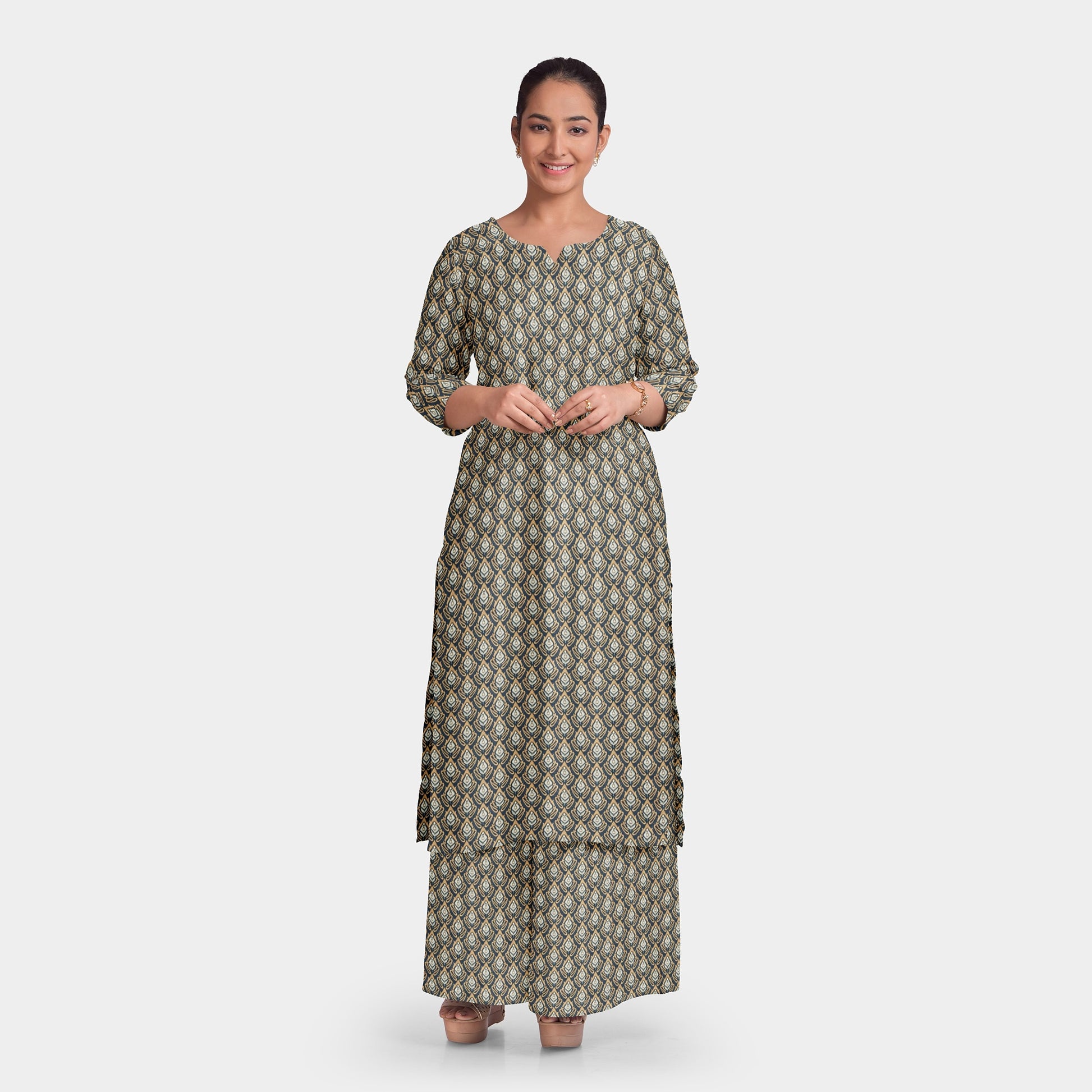 Black & Brown Traditional Ikkat Print Brocade Fabric trade-uno