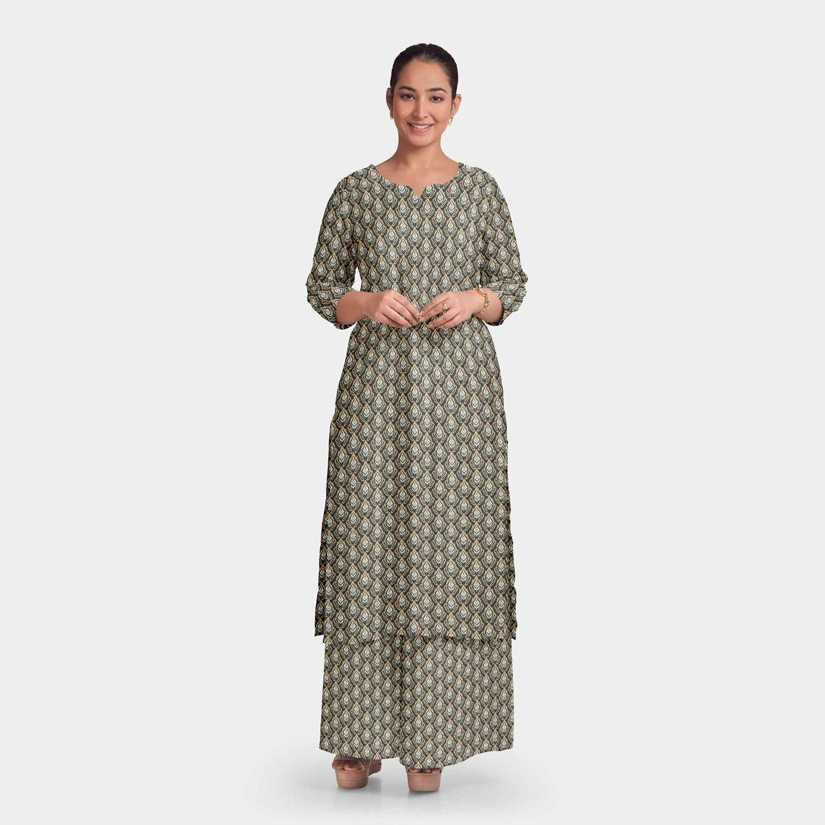 Black Brown Traditional Ikkat Print Brocade Fabric