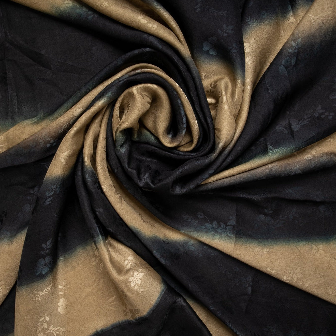Black & Gold Floral Print Jacquard Fabric Trade UNO