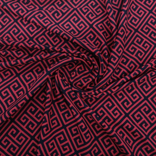 Black & Red Geometrical Viscose Fabric Trade UNO