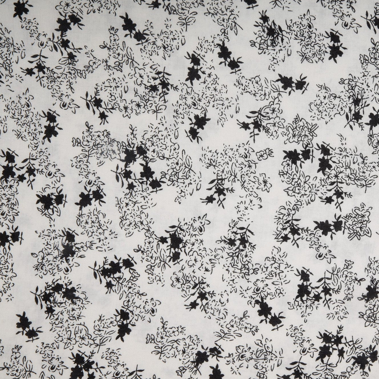 Black & White Ditsy Floral Rayon Fabric Trade UNO