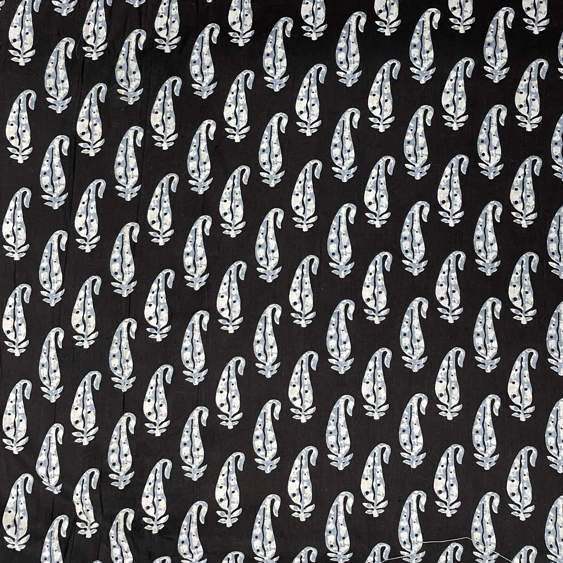 Black & White Paisley With Hand Block Print Cotton Fabric Trade UNO