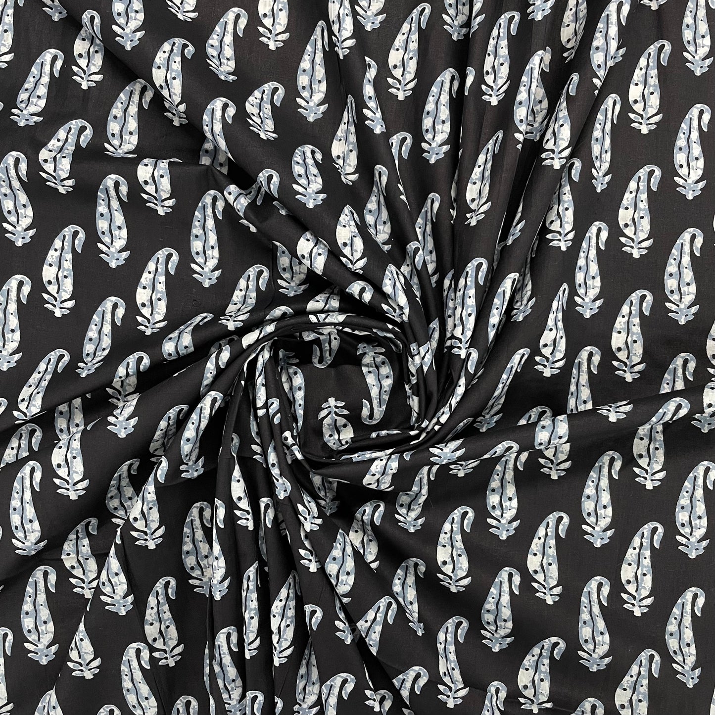 Black & White Paisley With Hand Block Print Cotton Fabric Trade UNO