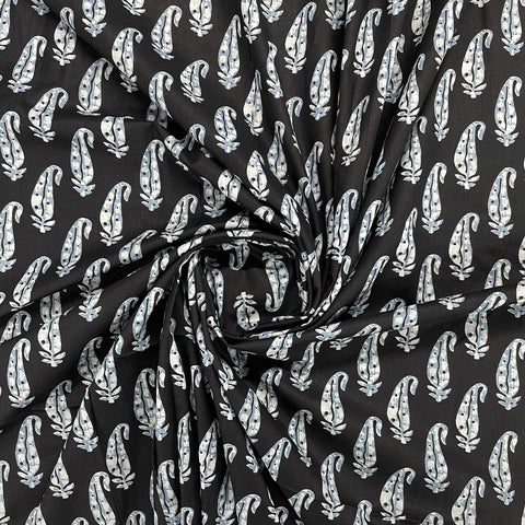 Black & White Paisley With Hand Block Print Cotton Fabric Trade UNO