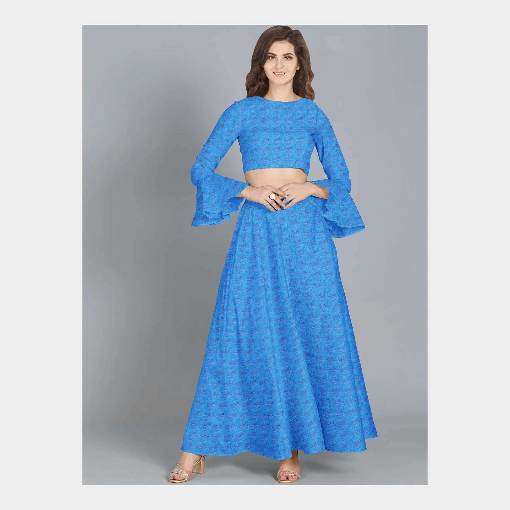 Blue Geometrical Thread Embroidery Cotton Fabric - TradeUNO