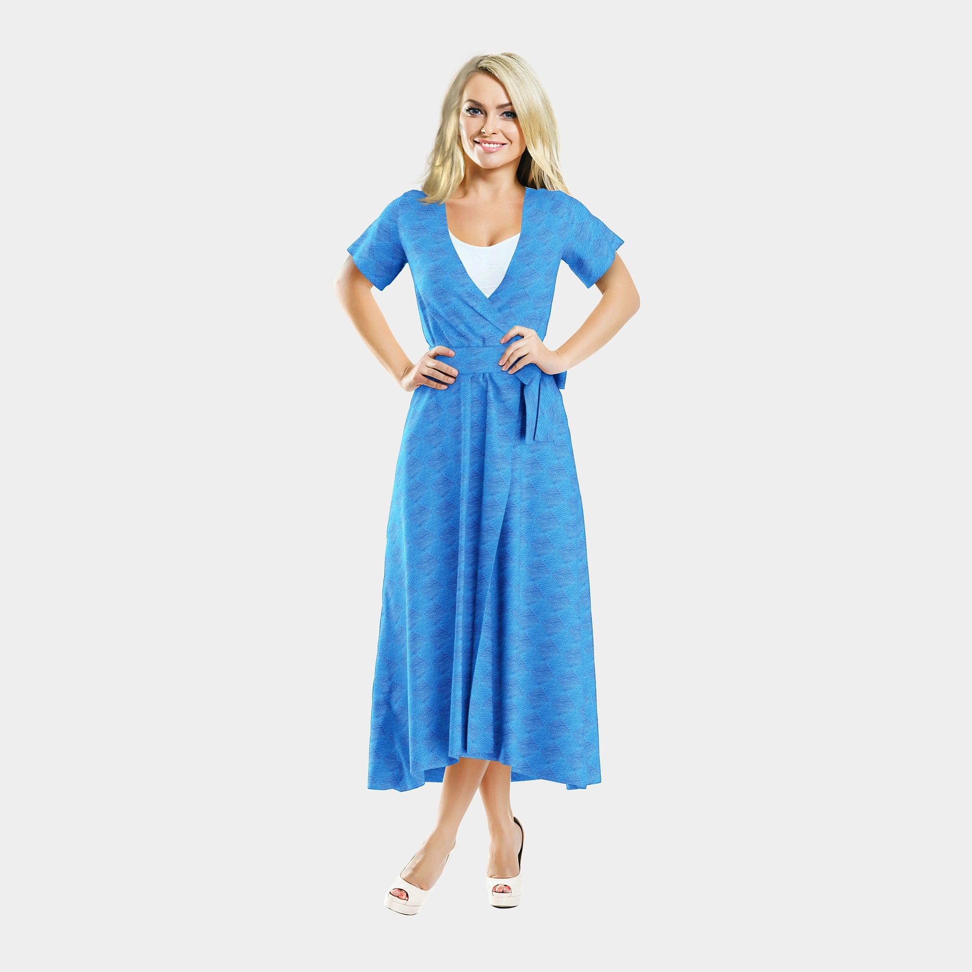 Blue Geometrical Thread Embroidery Cotton Fabric - TradeUNO