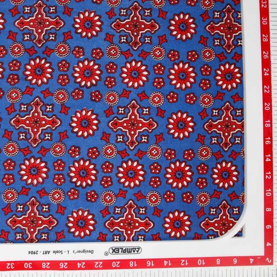 Blue Traditional Print Rayon Fabric , 44 Inches , Plain Weave , TU 1755