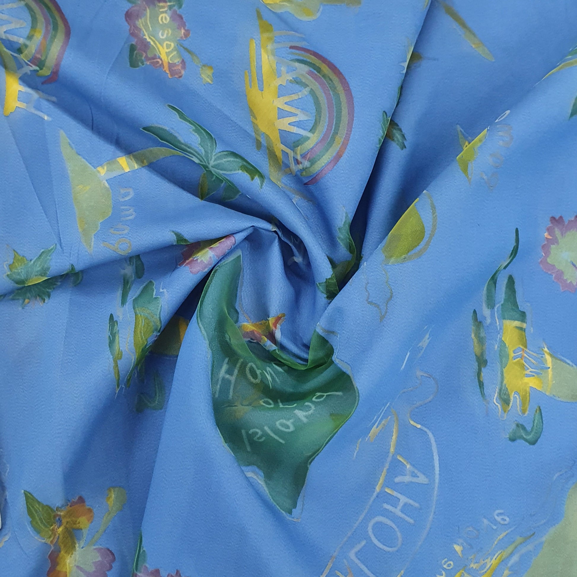 Blue Tropical Print organza Fabric Trade UNO