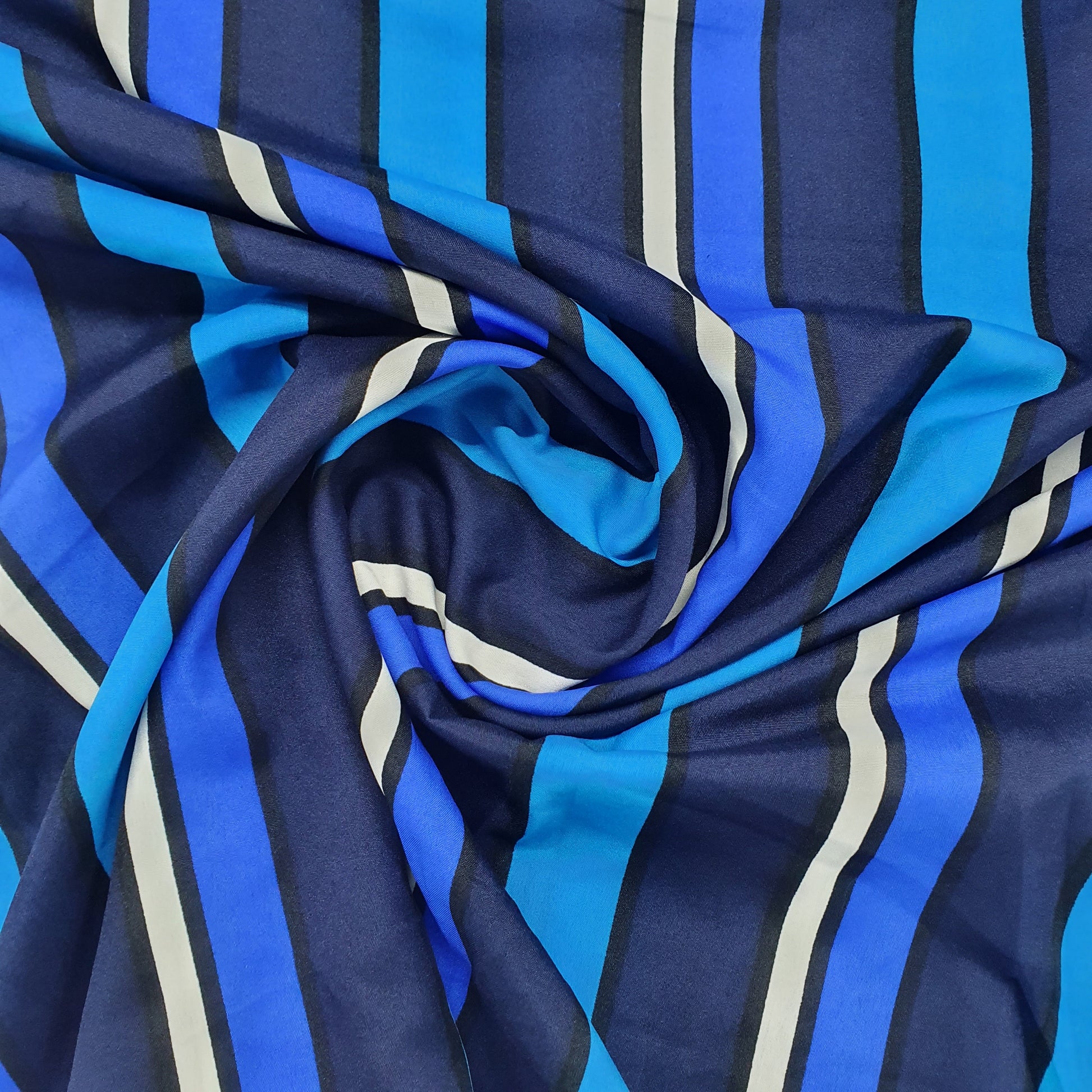 Blue Stripe Print Poly Rayon Fabric - TradeUNO