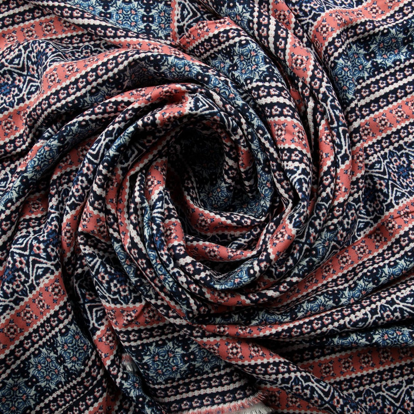Blue & Pink Digital Stripes Rayon Fabric Trade UNO