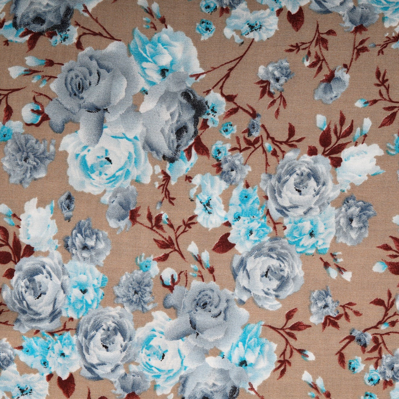 Buy Brown & Skyblue Floral Print Rayon Fabric Online India