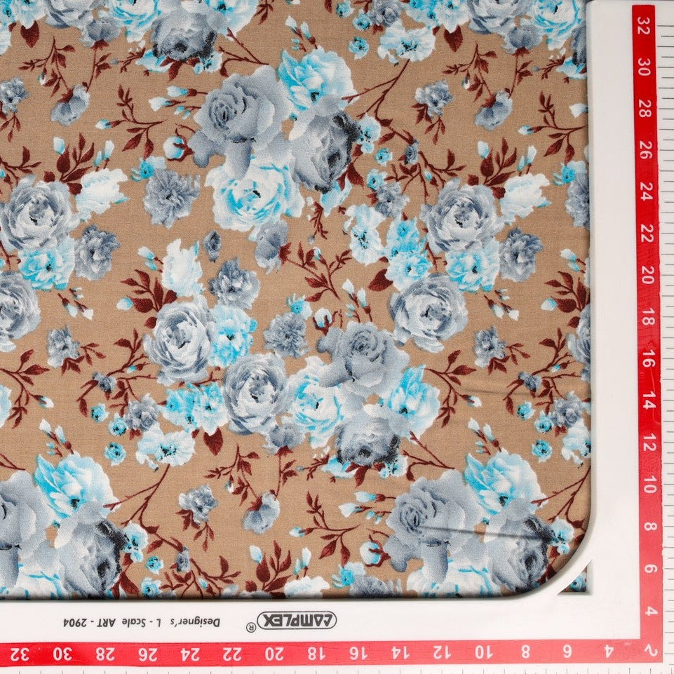 Buy Brown sky blue Floral Print Rayon Fabric online