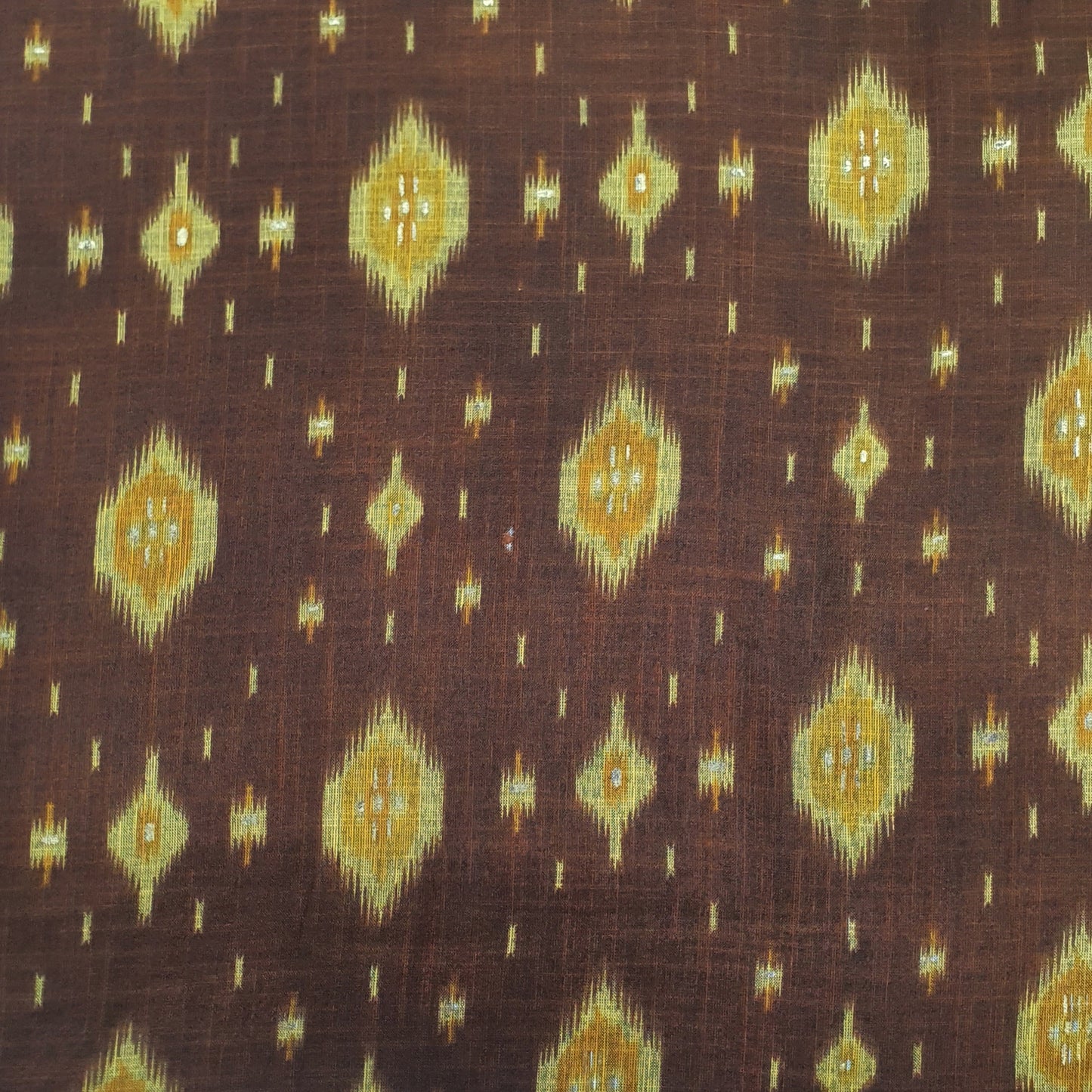 Brown Ikkat With Foil Print Cotton Slub Fabric Trade UNO
