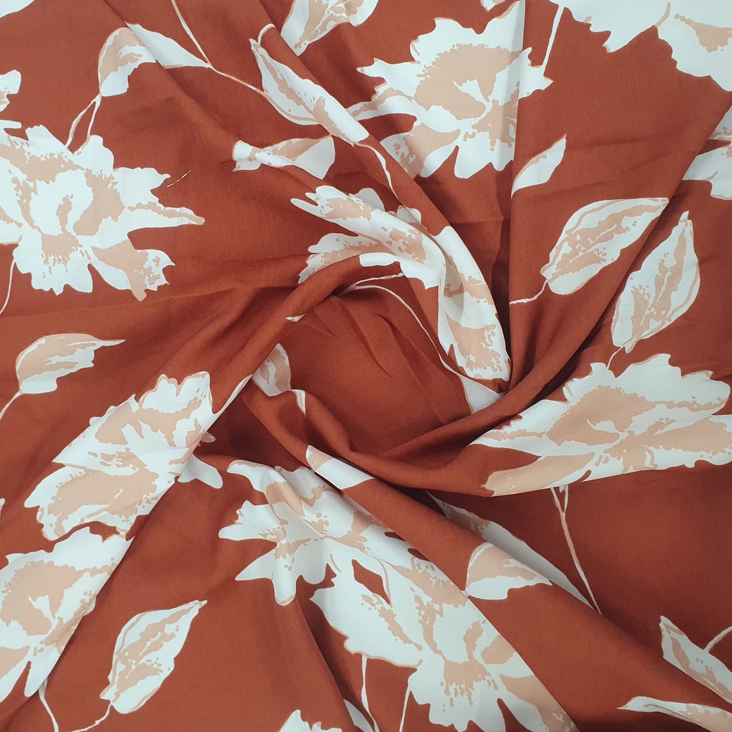 Brown & White Floral Print Crape Fabric Trade UNO