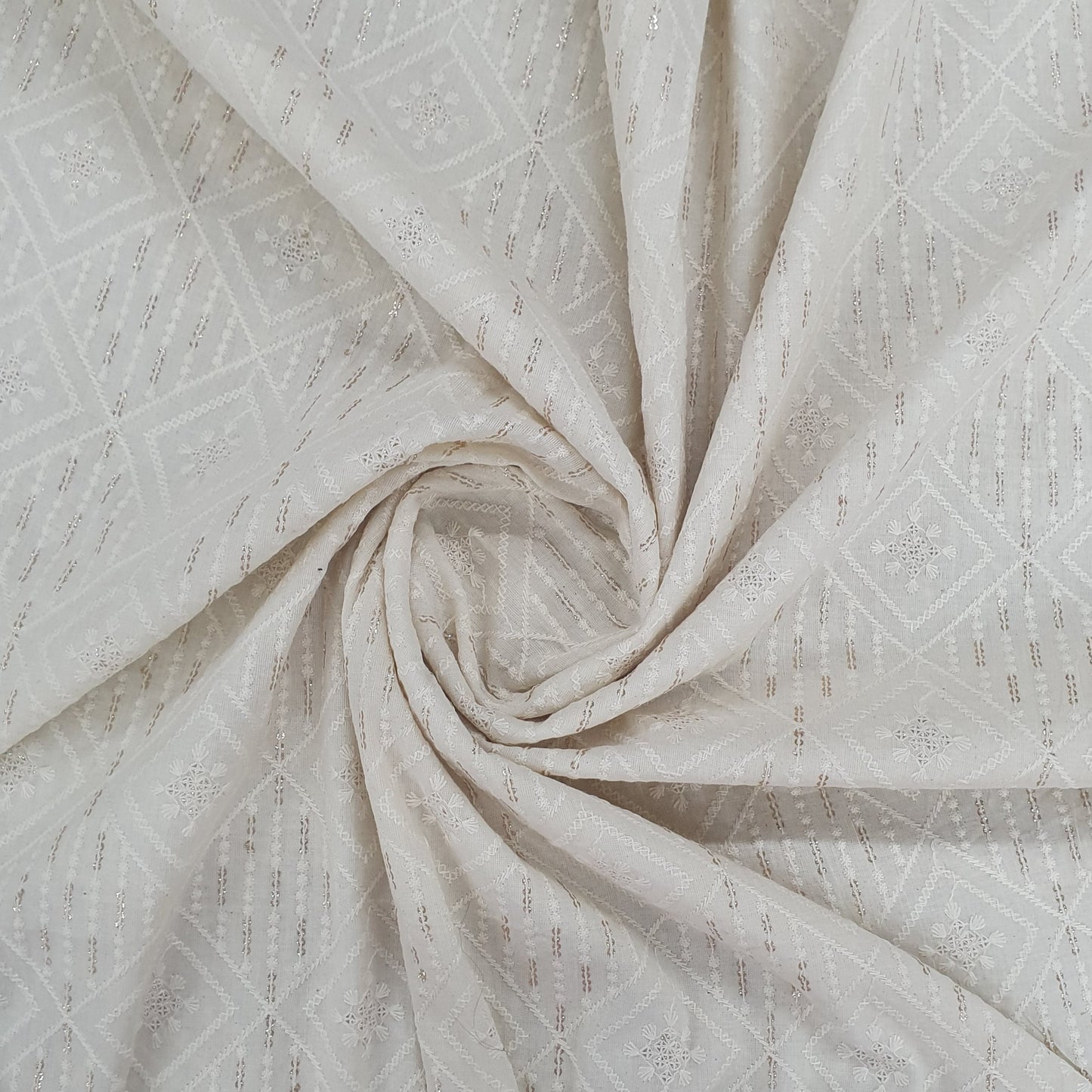 Cream Embroidery Sequence Cotton Fabric Trade UNO