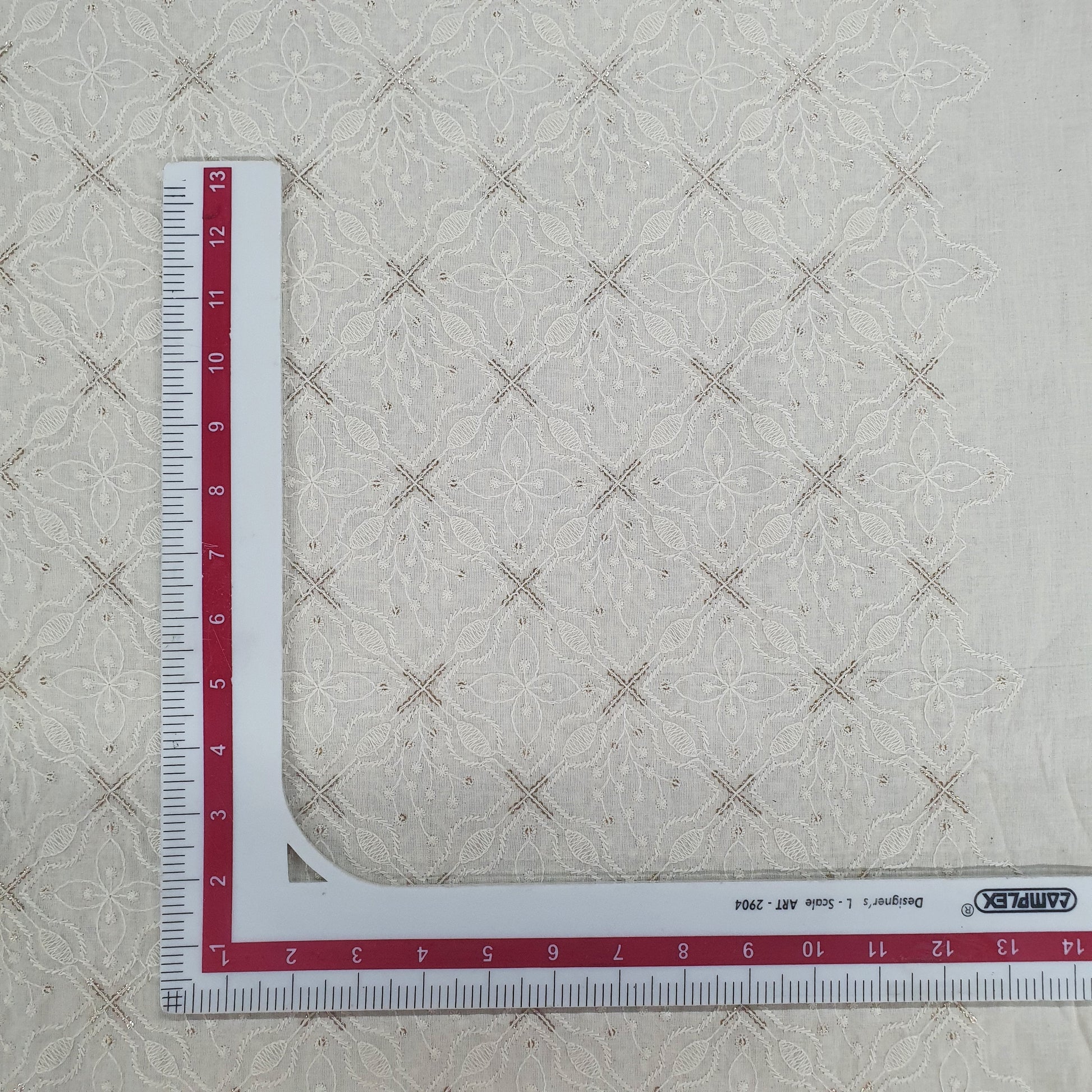 Cream Embroidery Sequence Cotton Fabric Trade UNO