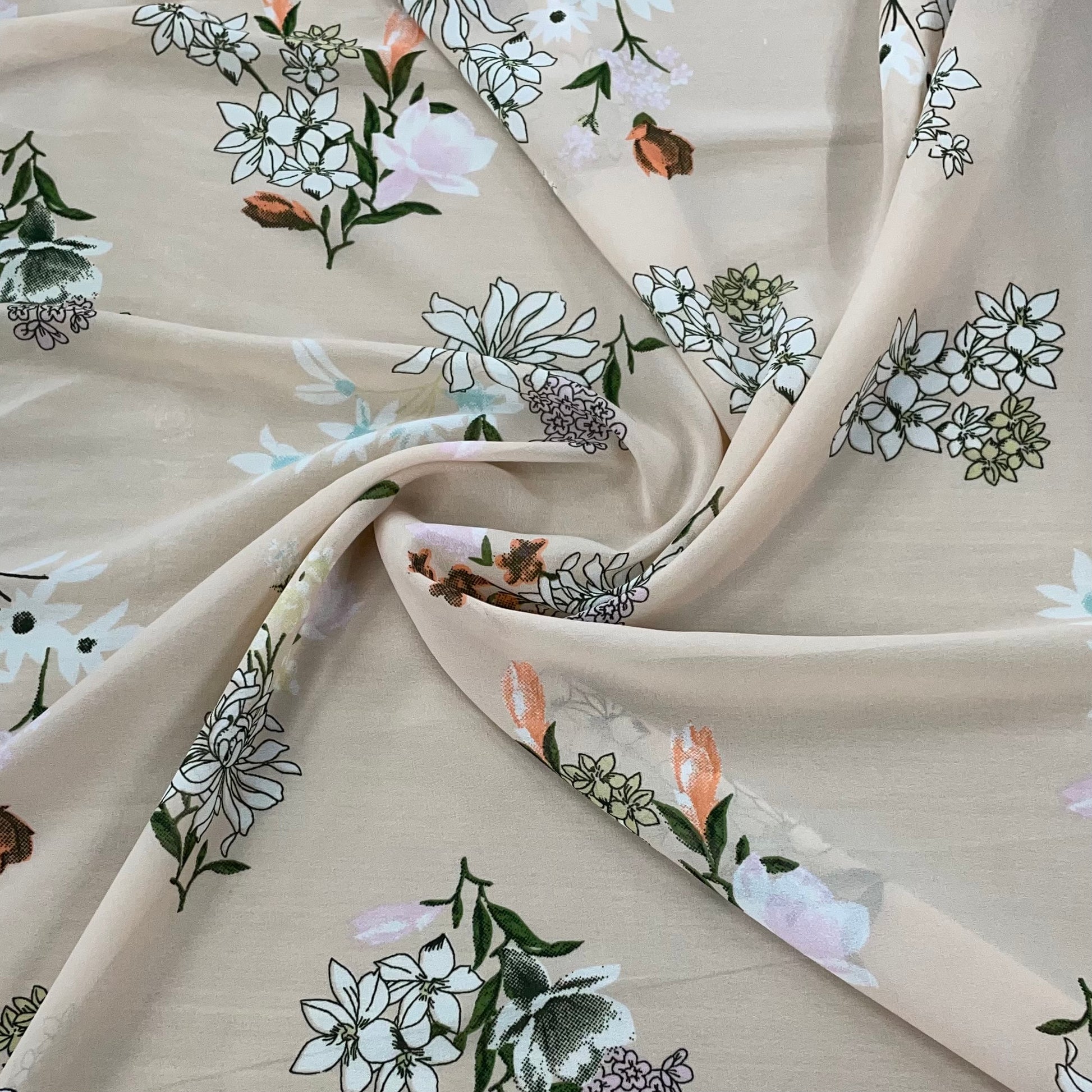 Cream Floral Print Georgette Fabric - TradeUNO
