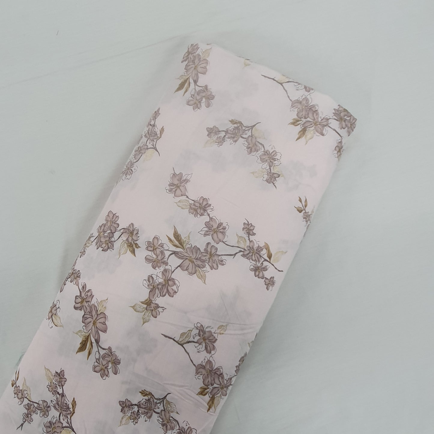 Beige Floral Foil Print Rayon Fabric