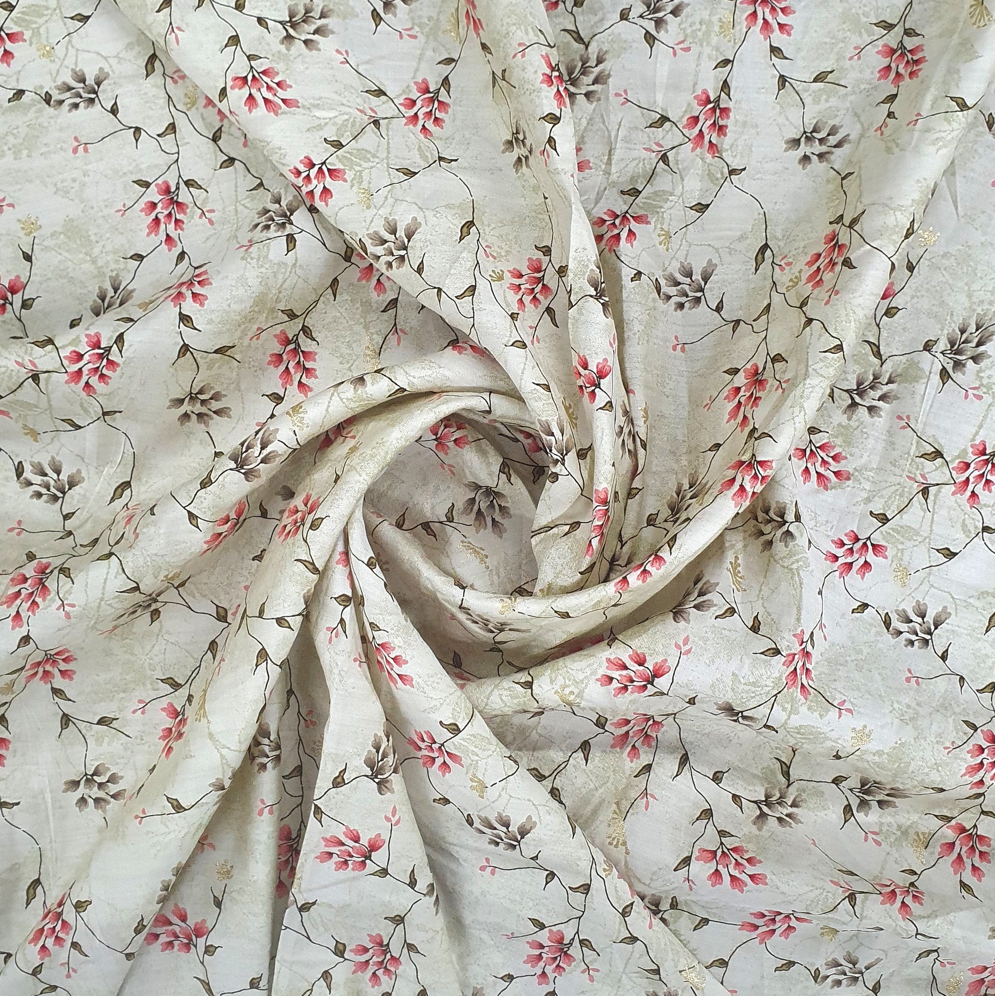 Cream Floral With Foil Print Rayon Fabric Trade UNO