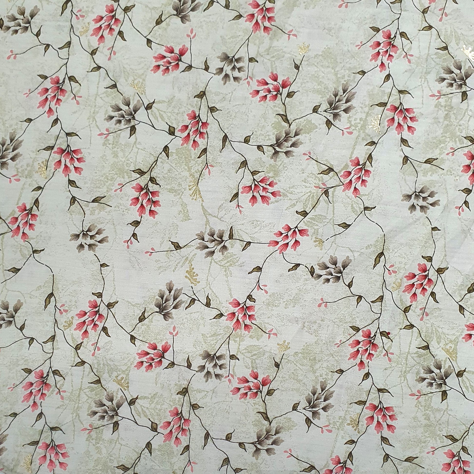 Cream Floral With Foil Print Rayon Fabric Trade UNO