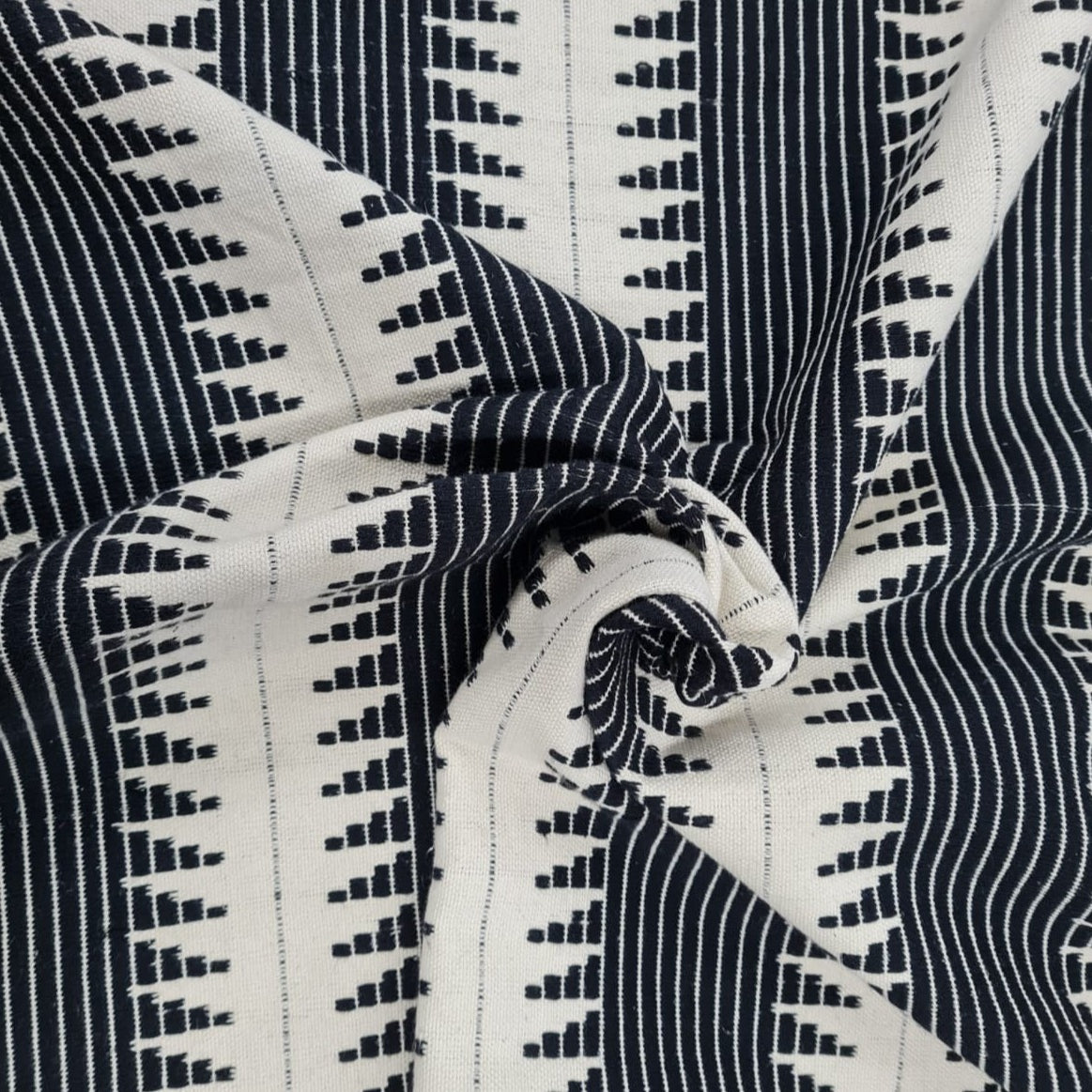 Cream & Black Geometrical Print Jacquard Fabric Trade UNO