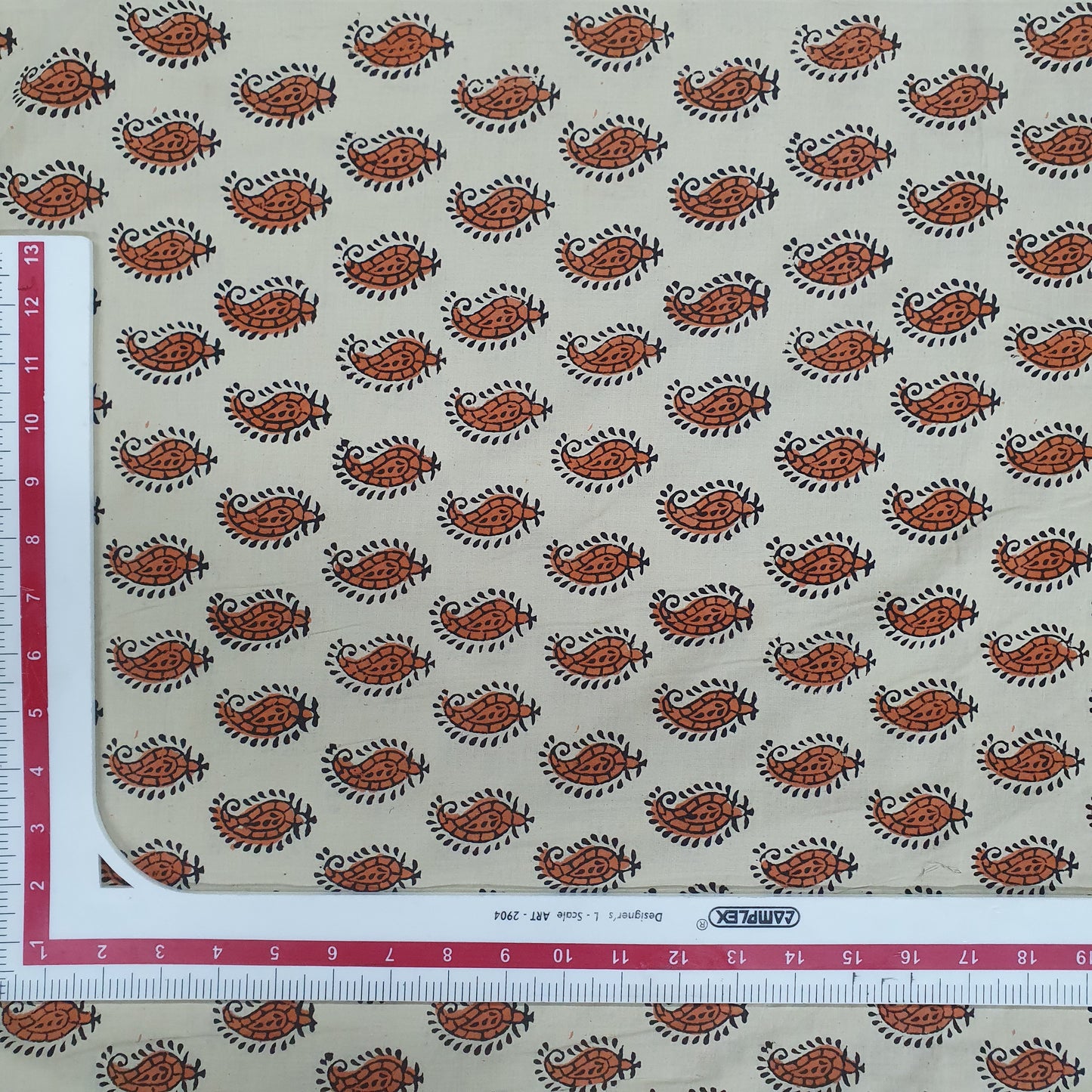 Cream & Brown Paisley With Handblock Print Cotton Fabric Trade UNO