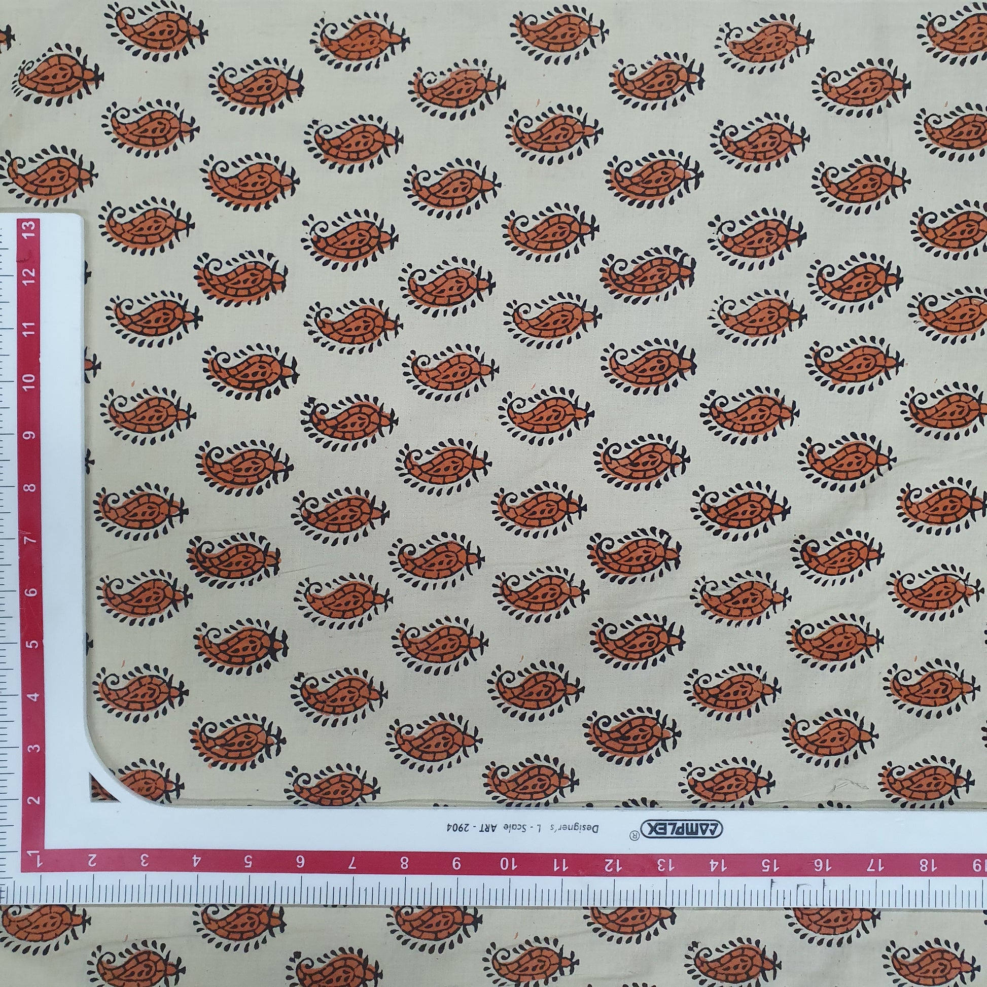 Cream & Brown Paisley With Handblock Print Cotton Fabric Trade UNO