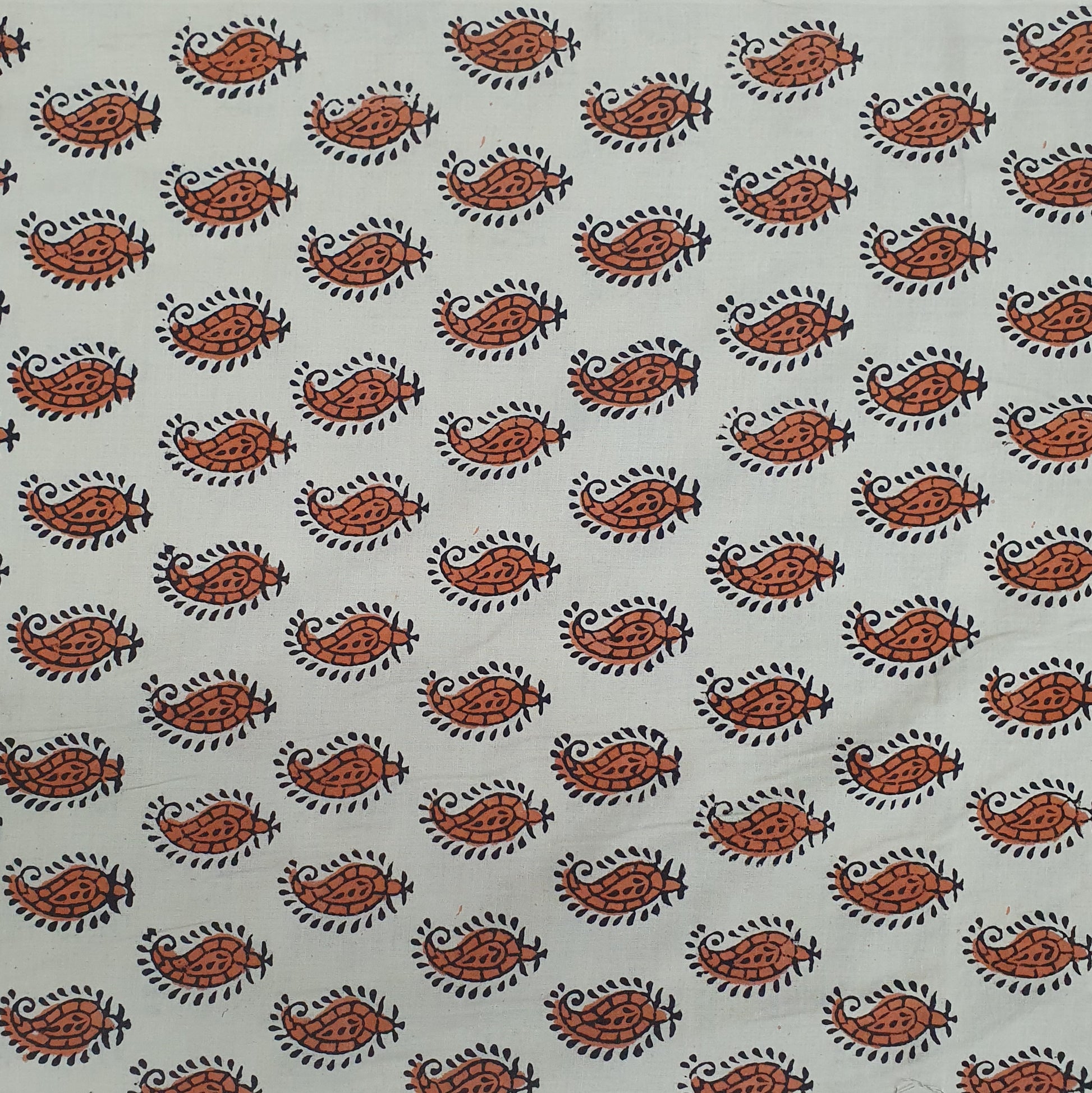Cream & Brown Paisley With Handblock Print Cotton Fabric Trade UNO