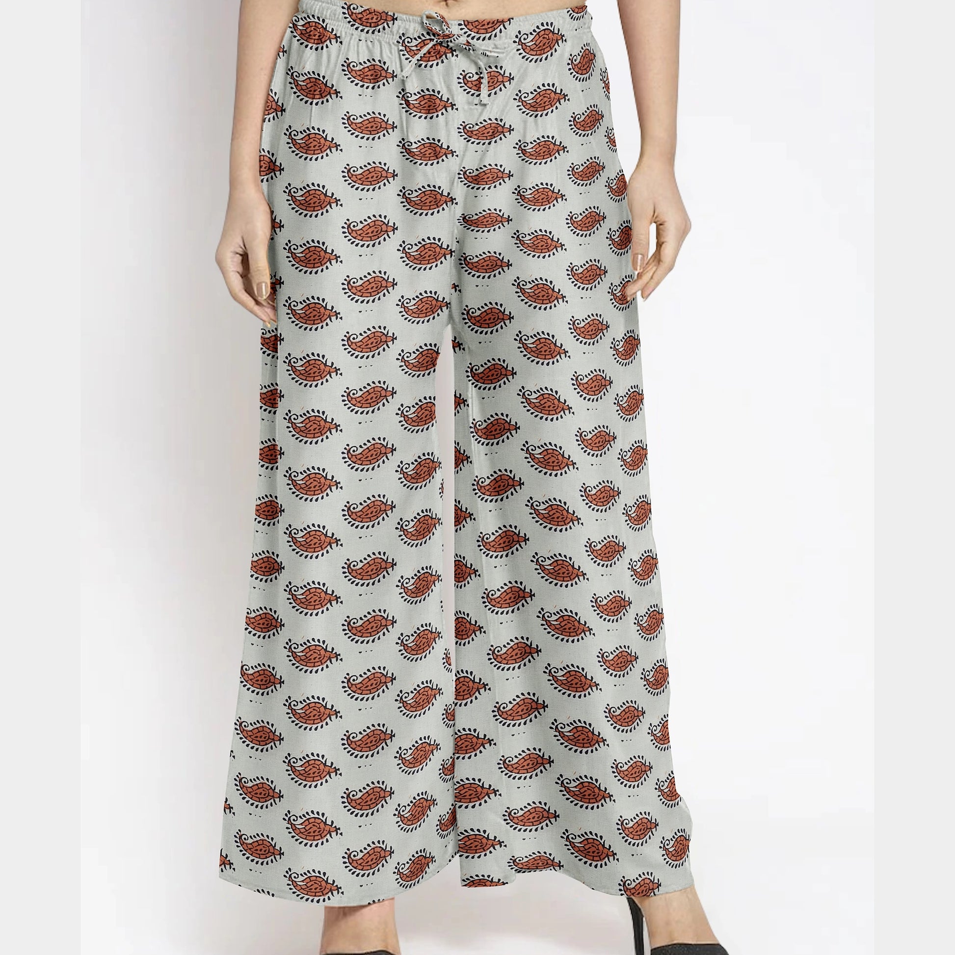 Cream & Brown Paisley With Handblock Print Cotton Fabric Trade UNO