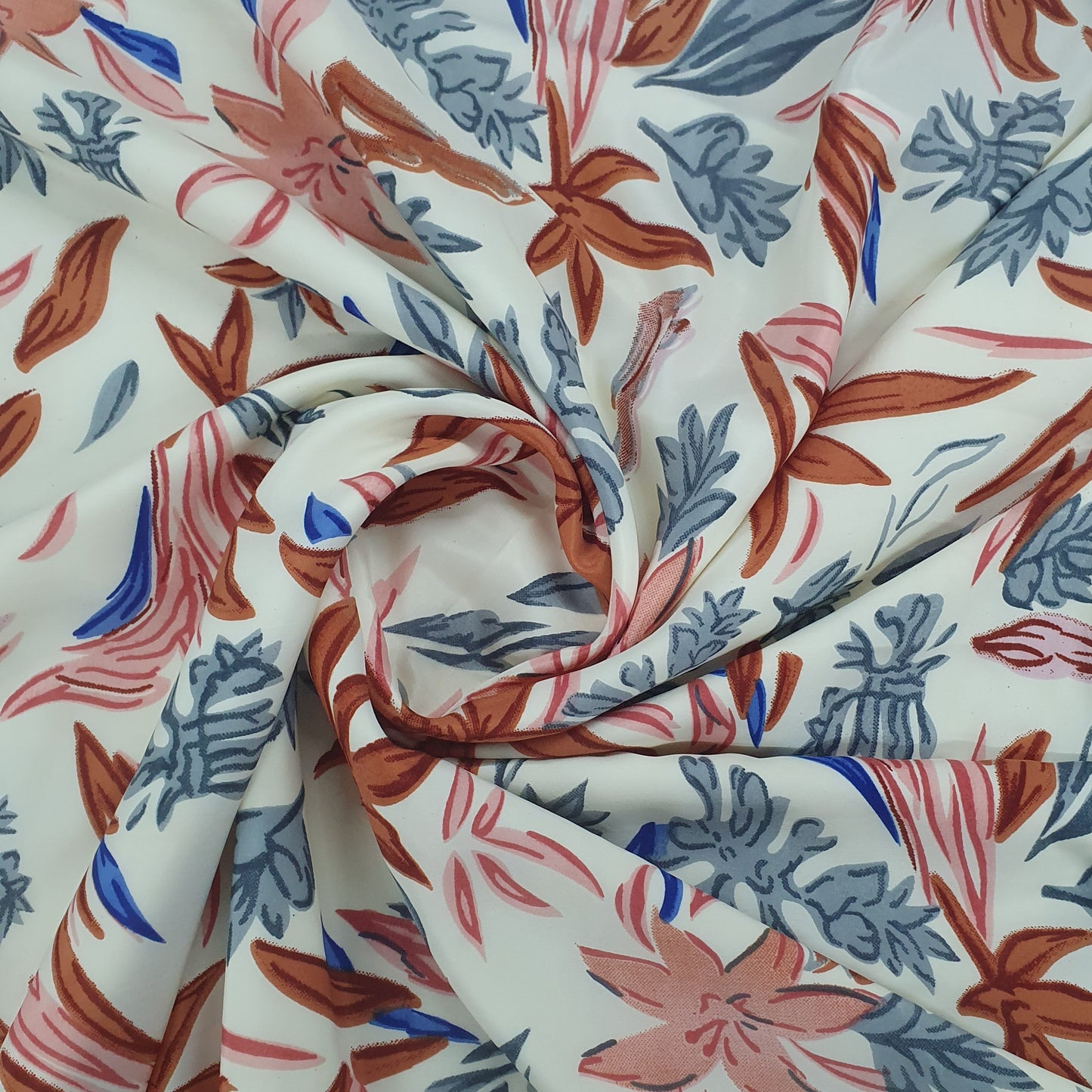 Cream & Brown Tropical Print Crape Fabric Trade UNO