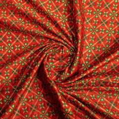 Red With Golden Floral Brocade Fabric Trade UNO