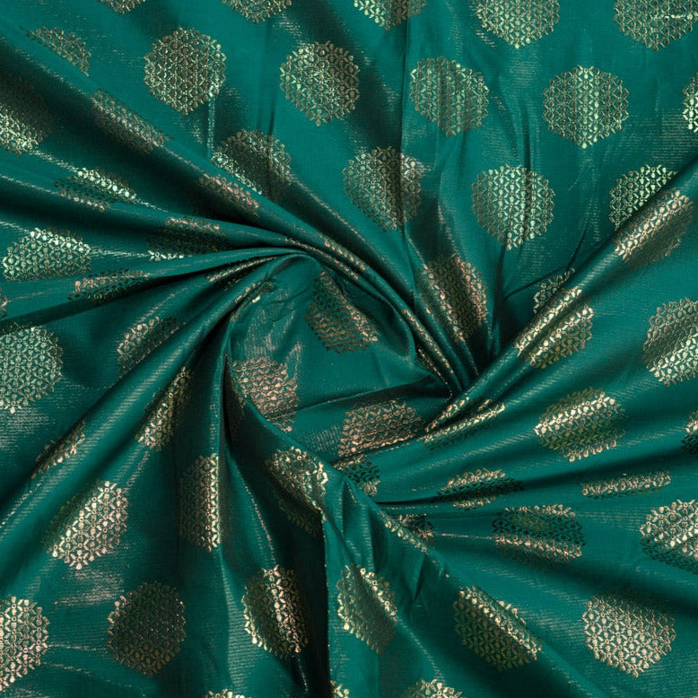 Buy Emerald Green With Golden Geometricla Brocade Fabric Online – TradeUNO  Fabrics