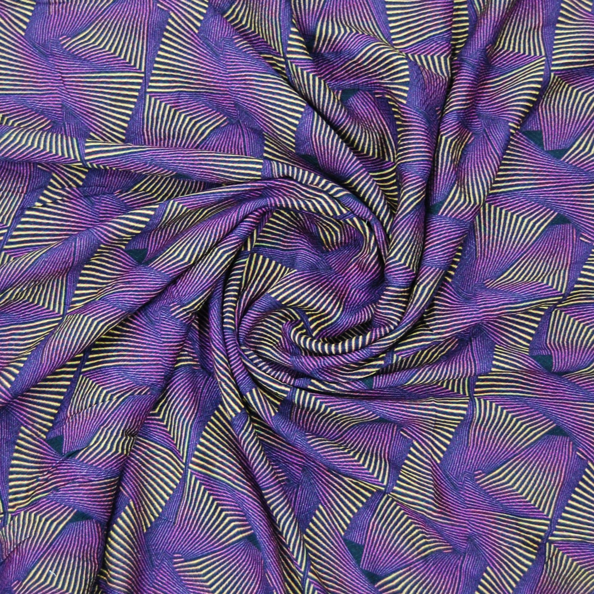 Purple & Yellow Geometrical Print Viscose Dobby Fabric Trade UNO