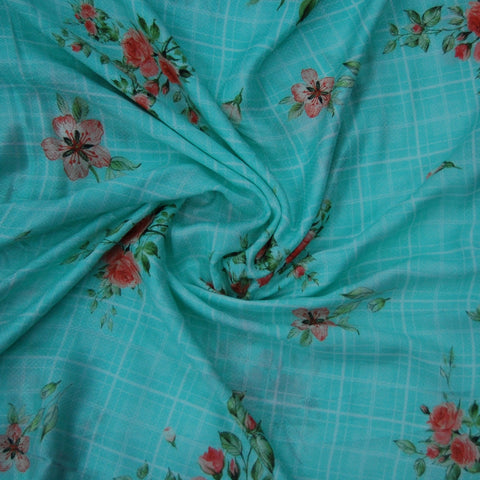 Sea Green Floral Check Viscose Dobby Fabric Trade UNO