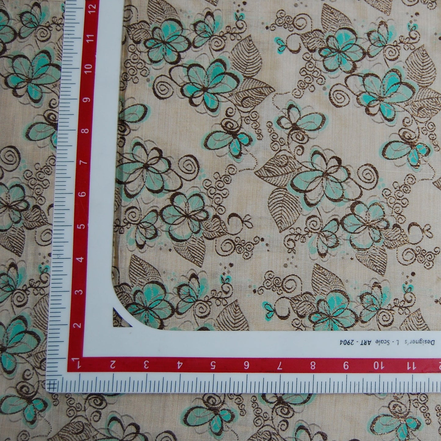 Beige With Copper Green Floral Brocade Fabric Trade UNO