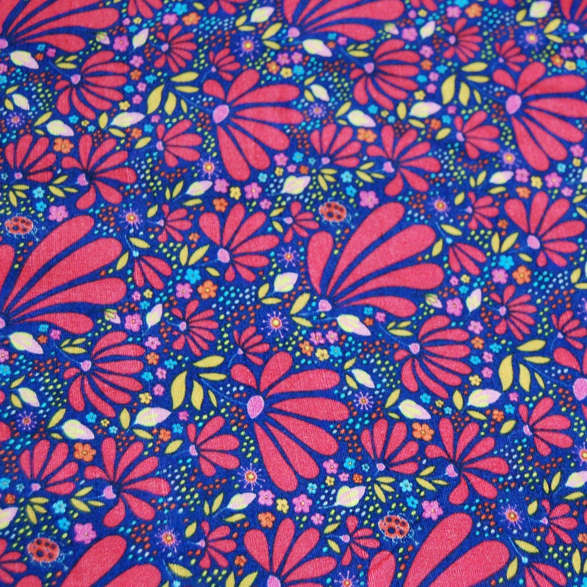 Blue Floral Print Raw Silk Fabric Trade UNO