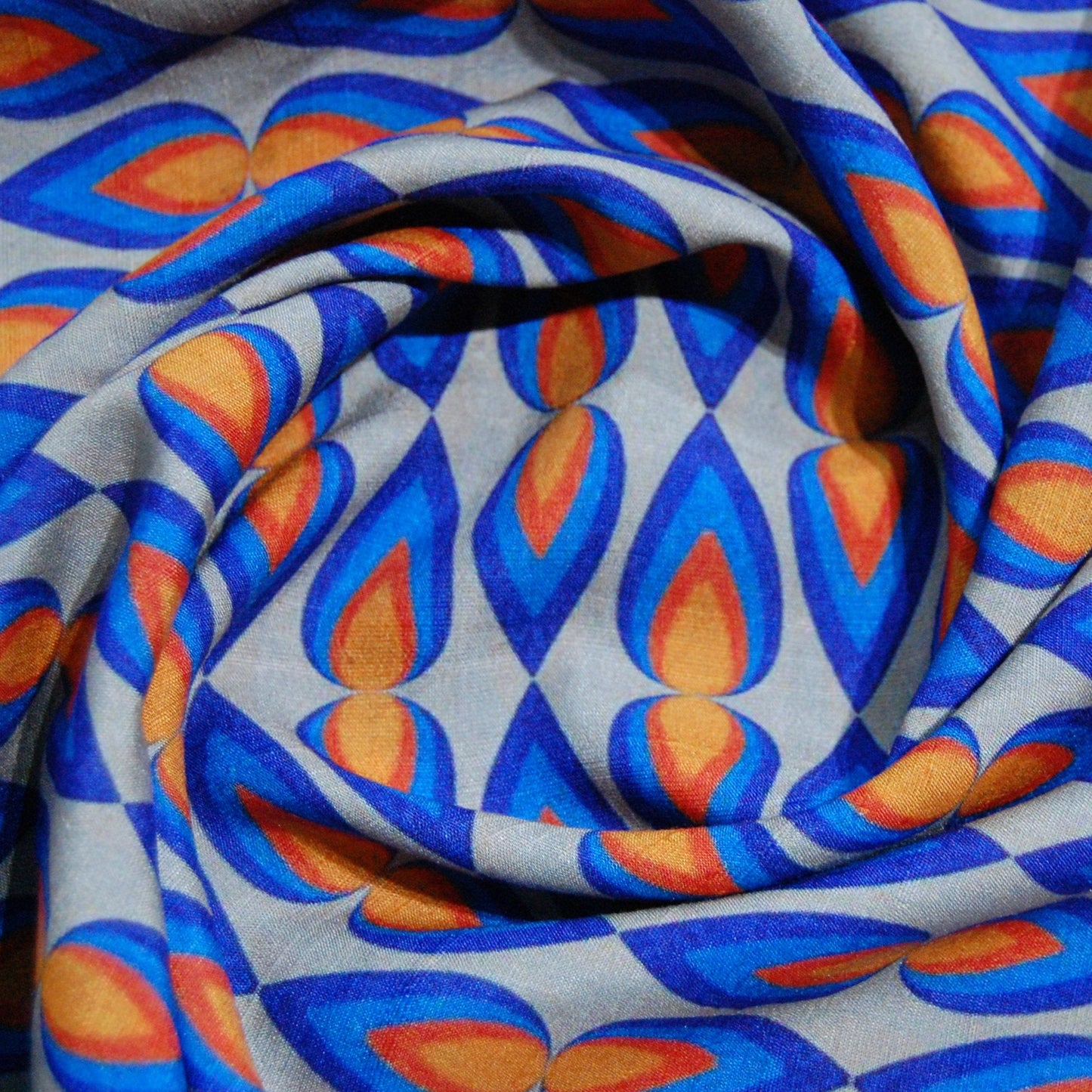 Blue Traditional Print Raw Silk Fabric Trade UNO