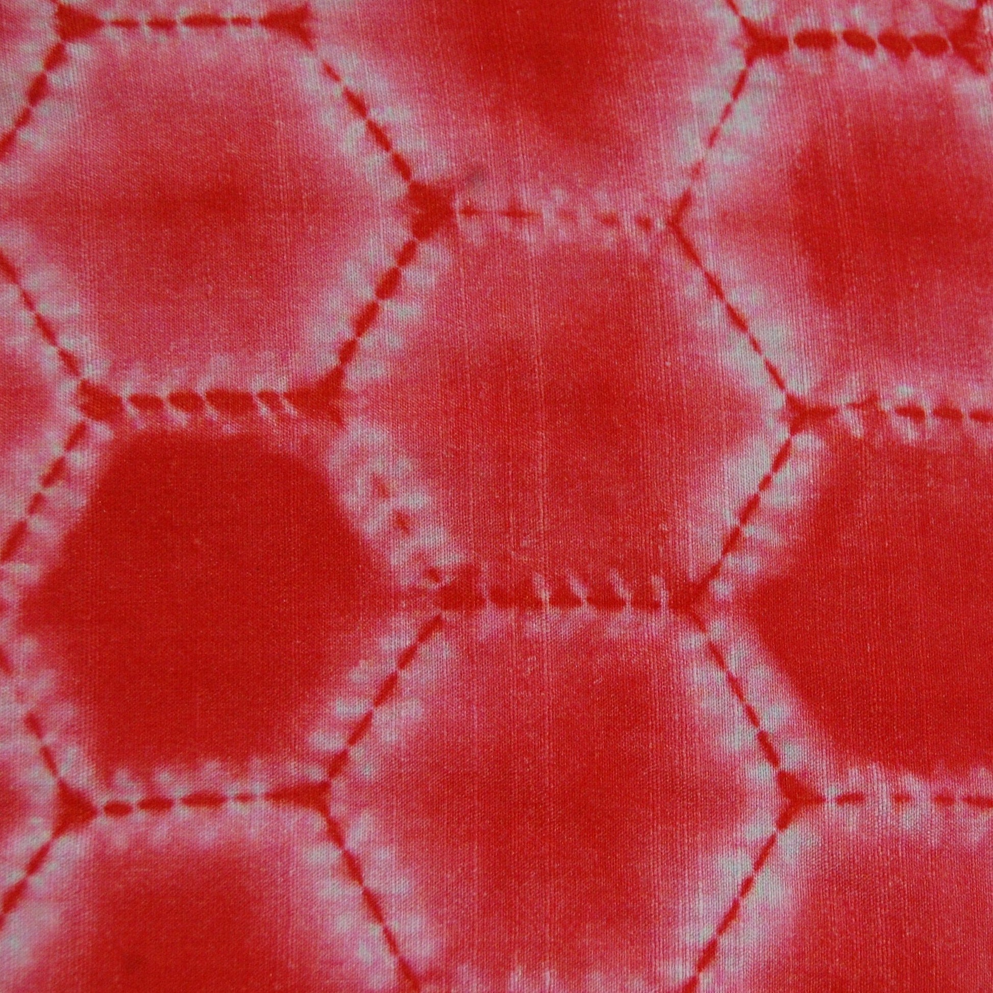 Red & White Tye & Dye Geometrical Print Raw Silk Fabric Trade UNO