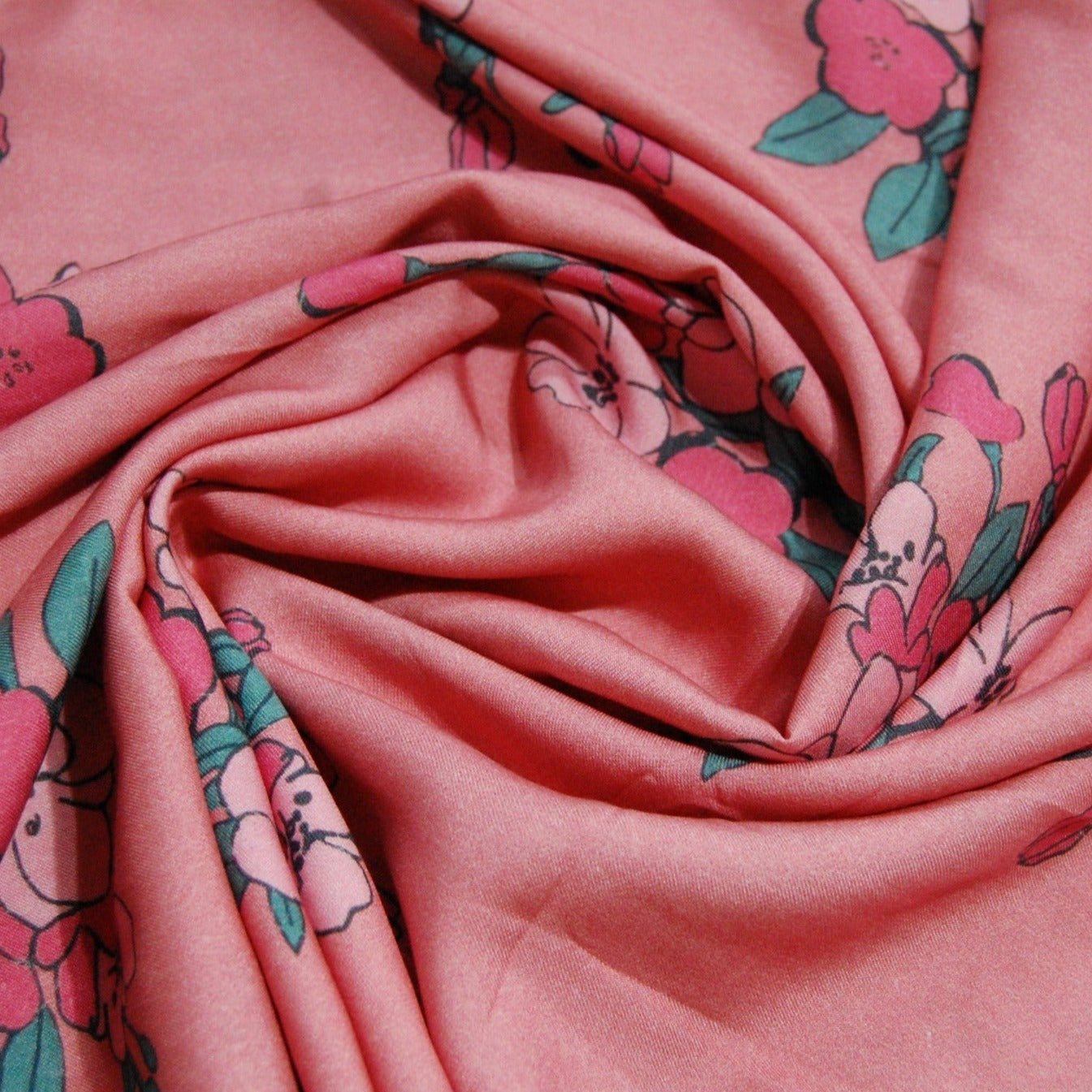 Peach Floral Print Viscose Fabric Trade UNO