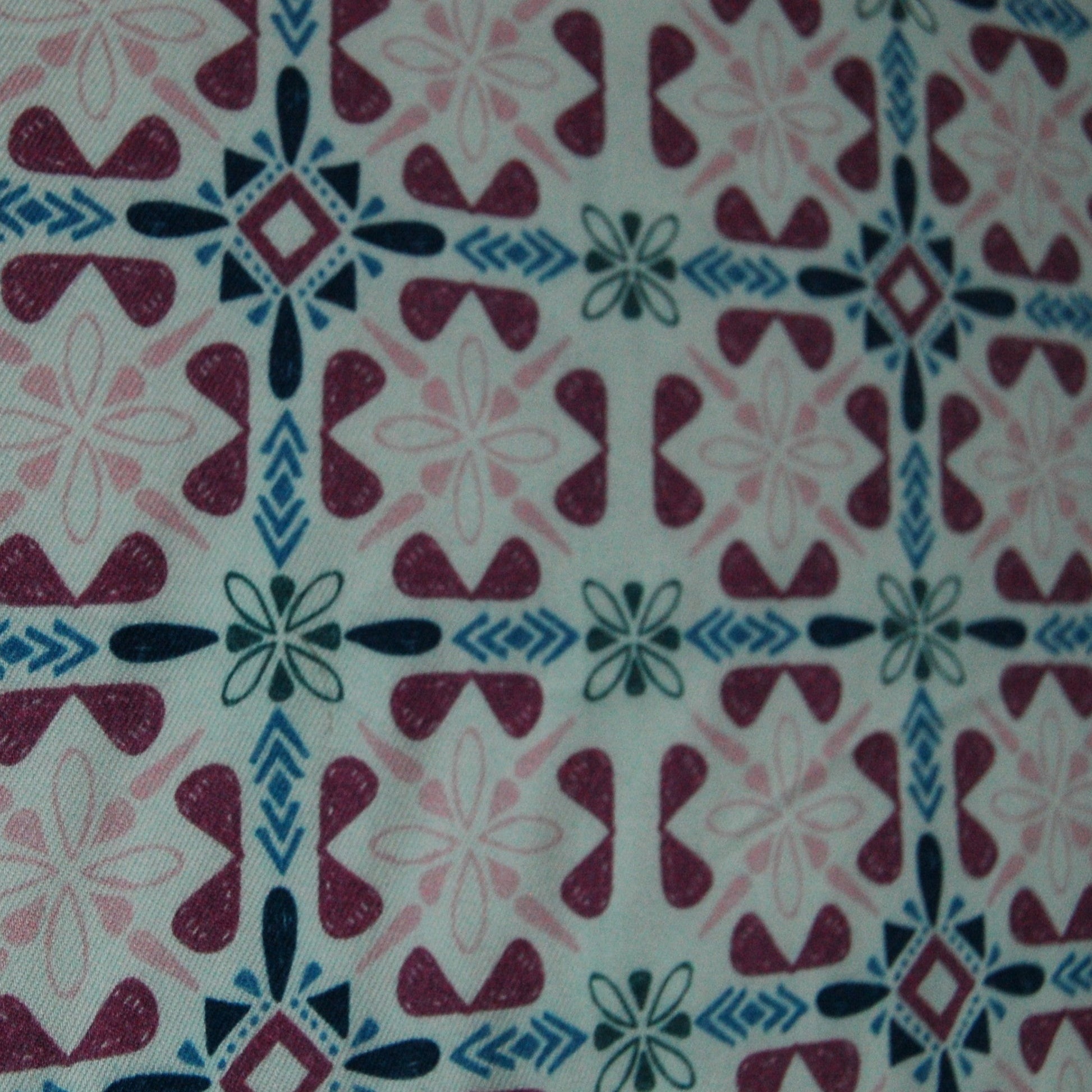 White & Pink Geometrical Print Cotton Linen Fabric Trade UNO